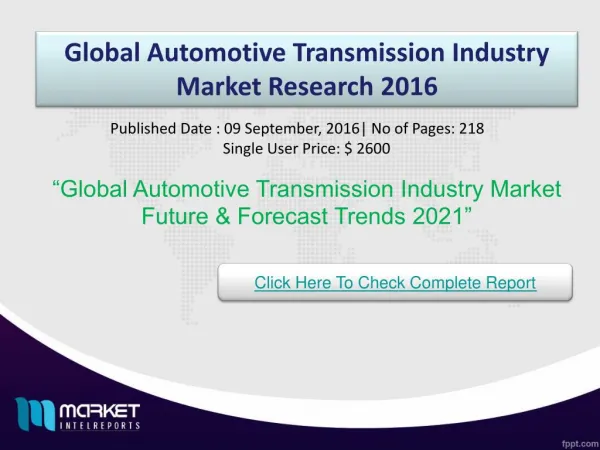 Global Automotive Transmission Industry Market Forecast & Growth 2021