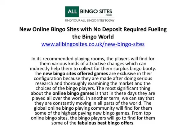 New Online Bingo Sites with No Deposit Required Fueling the Bingo World