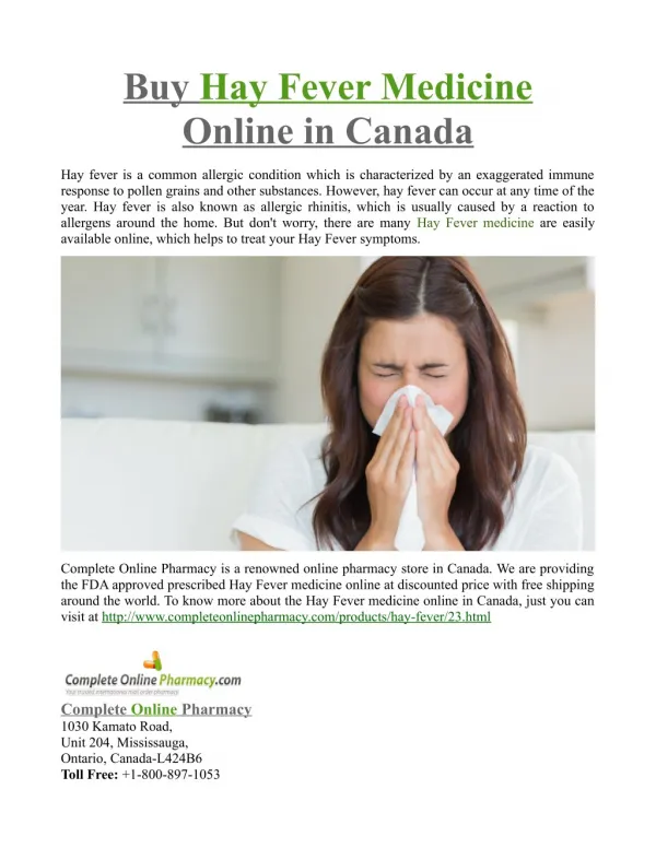 Buy Hay Fever Medicine Online in Canada