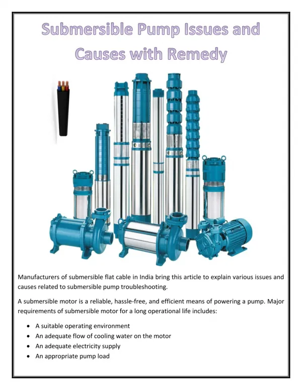 Submersible Pump Issues and Causes with Remedy
