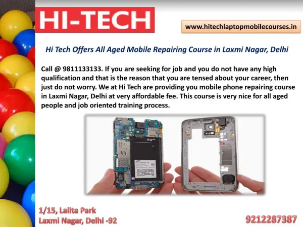 Hi Tech Offers All Aged Mobile Repairing Course in Laxmi Nagar, Delhi