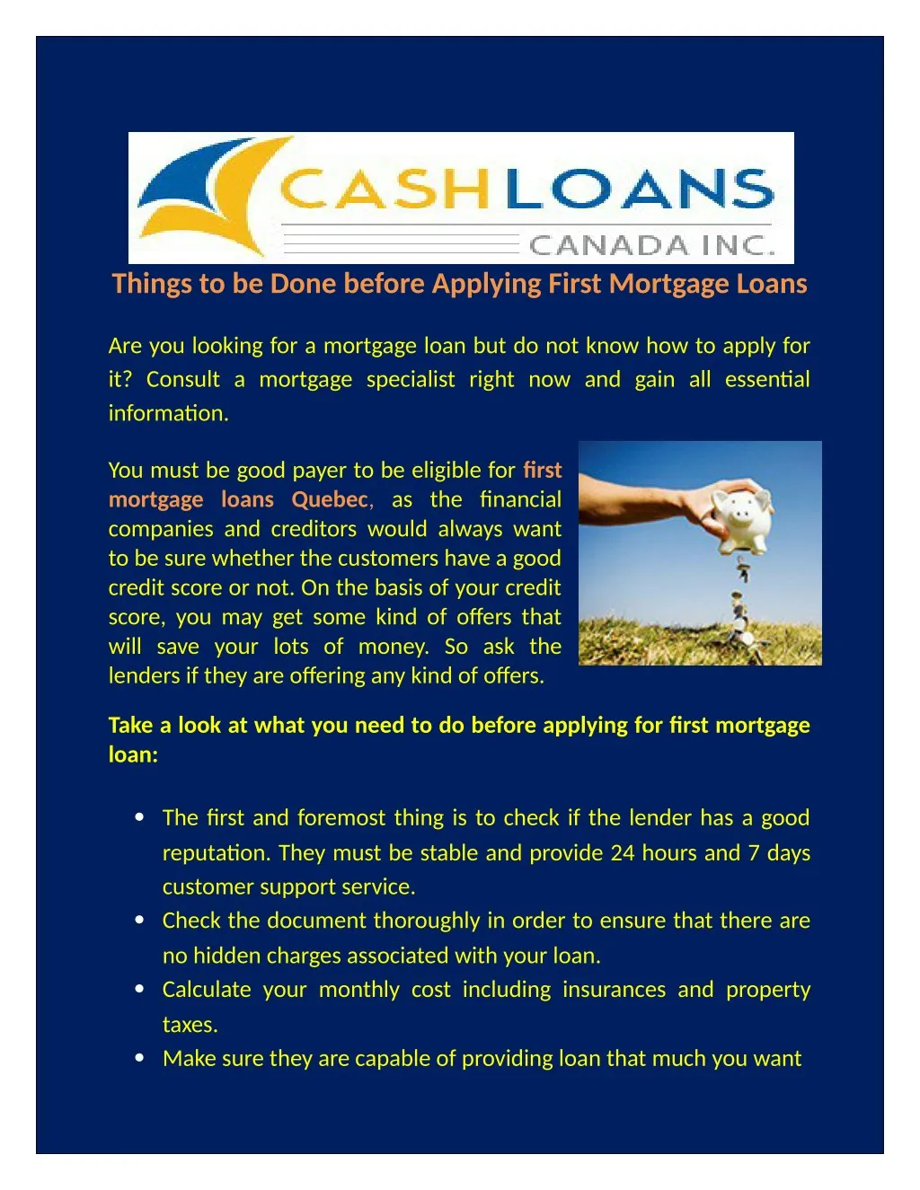 things to be done before applying first mortgage