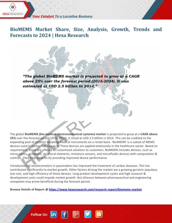 BioMEMS Market Research Report - Industry Analysis, Size and Forecast to 2024 - Hexa Research