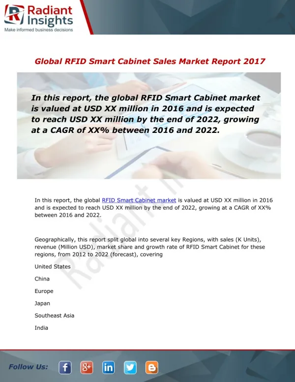 RFID Smart Cabinet Sales Market Size and Forecast to 2012 - 2022: Radiant Insights, Inc