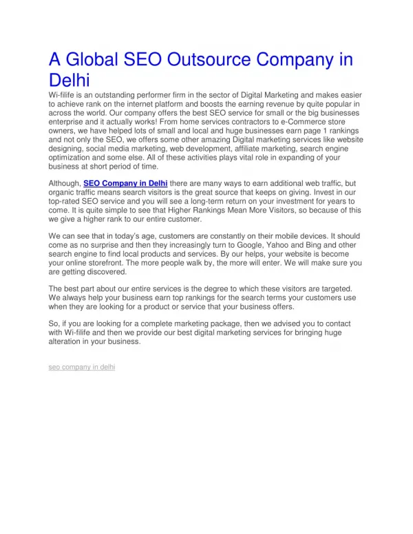 A Global SEO Outsource Company in Delhi