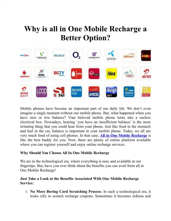 Why is All in One Mobile Recharge A Better Option?
