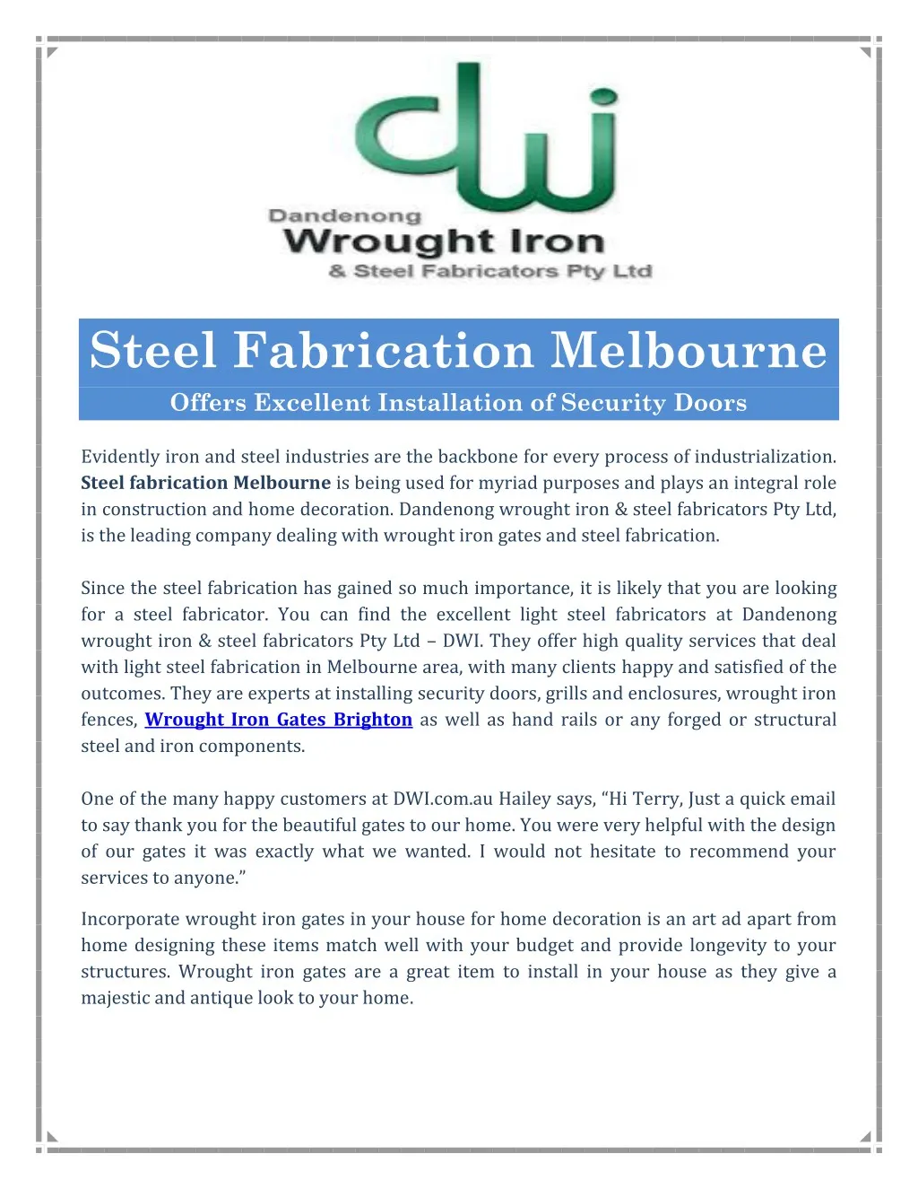 steel fabrication melbourne offers excellent