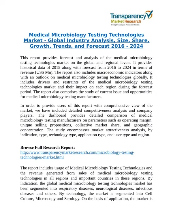 Medical Microbiology Testing Technologies Market - Positive long-term growth outlook 2024