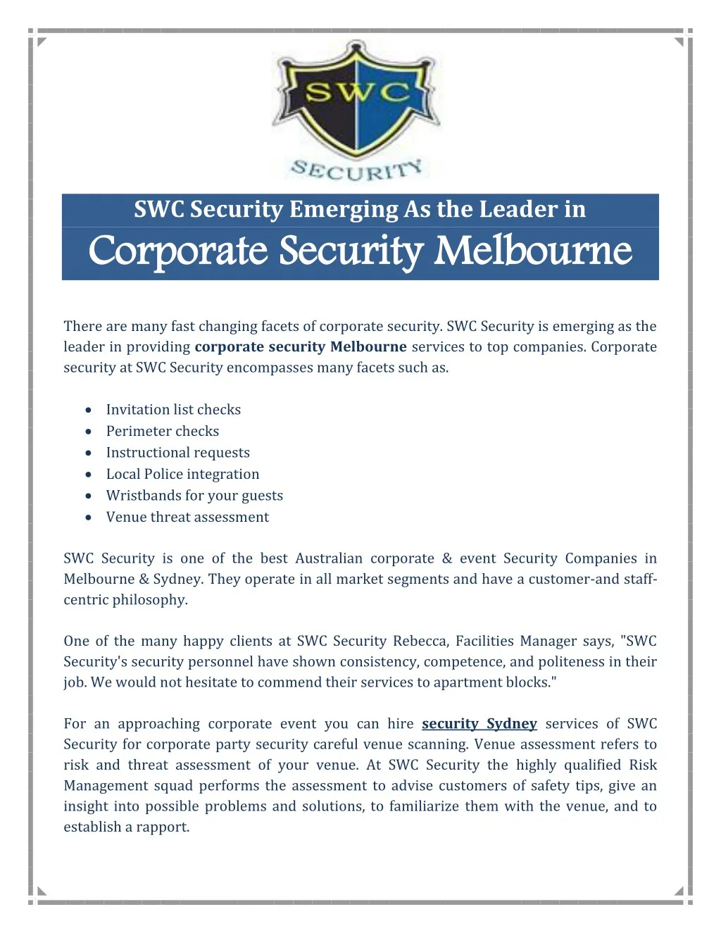 swc security emerging as the leader in corporate
