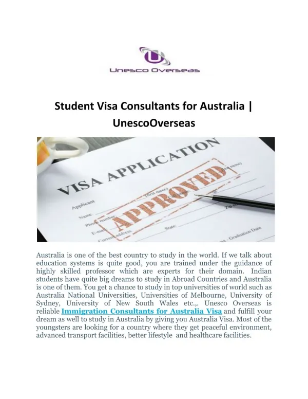 Student Visa Consultants for Australia | UnescoOverseas
