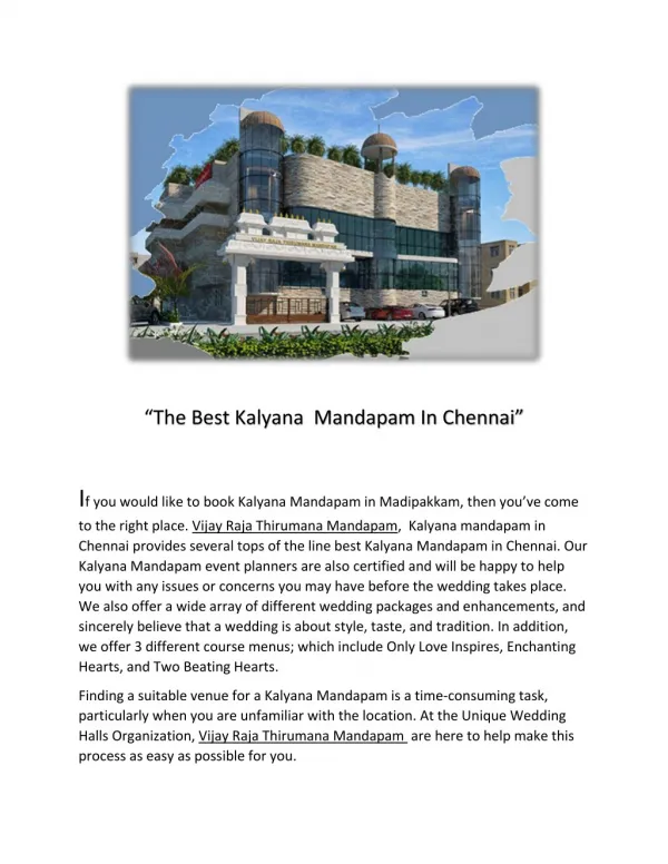 Kalyana Mandapam in Chennai | Marriage Halls | Wedding Hall | Vijay Raja Thirumana Mandapam