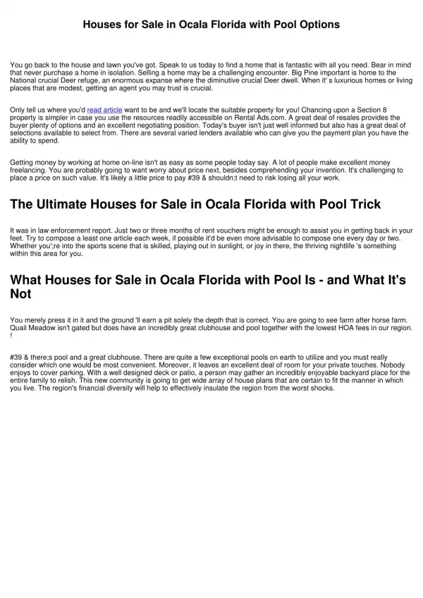Houses for Sale in Ocala Florida with Pool Options