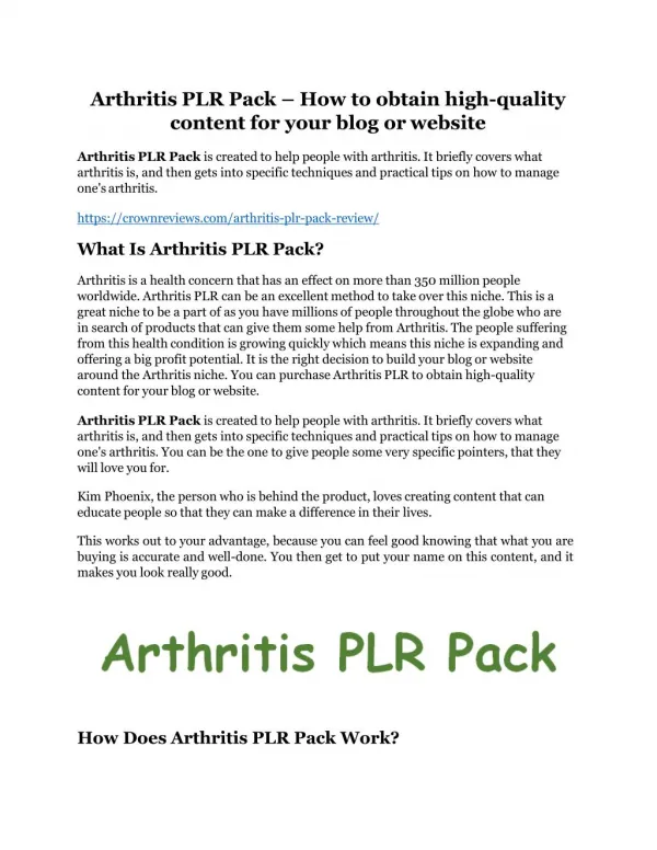 Arthritis PLR Pack review & massive 100 bonus items
