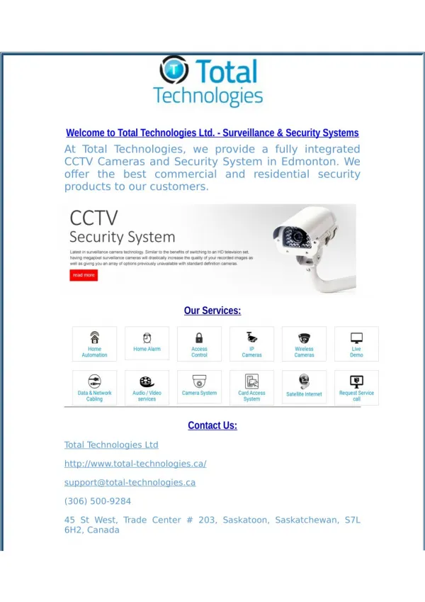 Security Systems in Regina & Calgary at Total Technologies