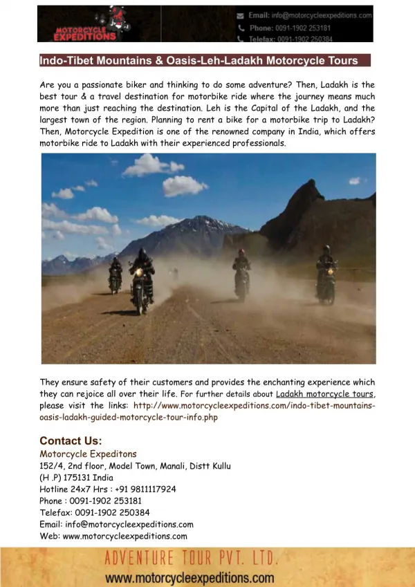 Motorbike Tours in Ladakh- A great way to Enjoy Vacation