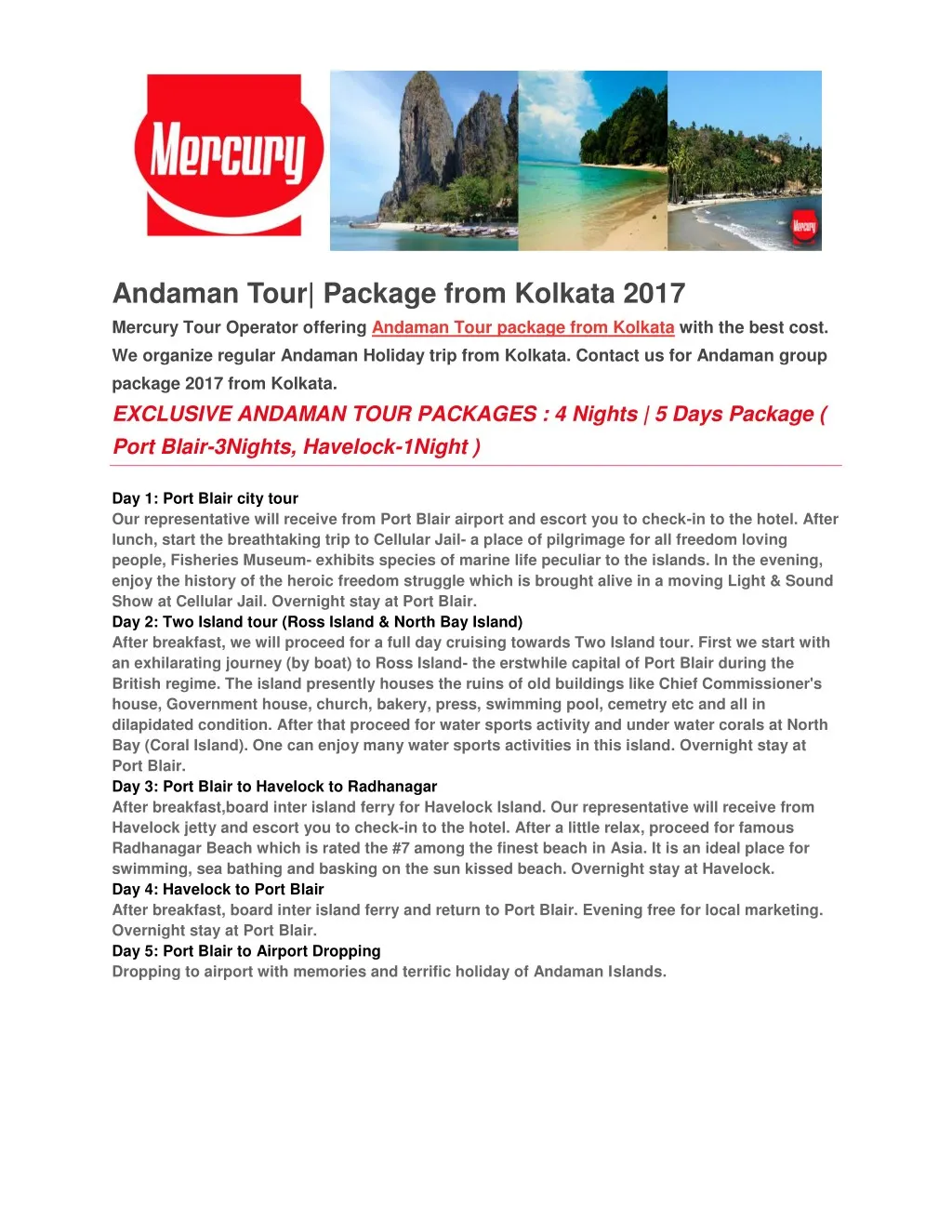 andaman tour package from kolkata 2017 mercury