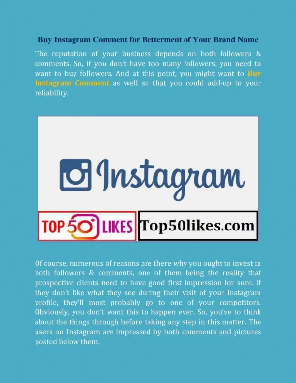 Buy Instagram Comment for Betterment of Your Brand Name