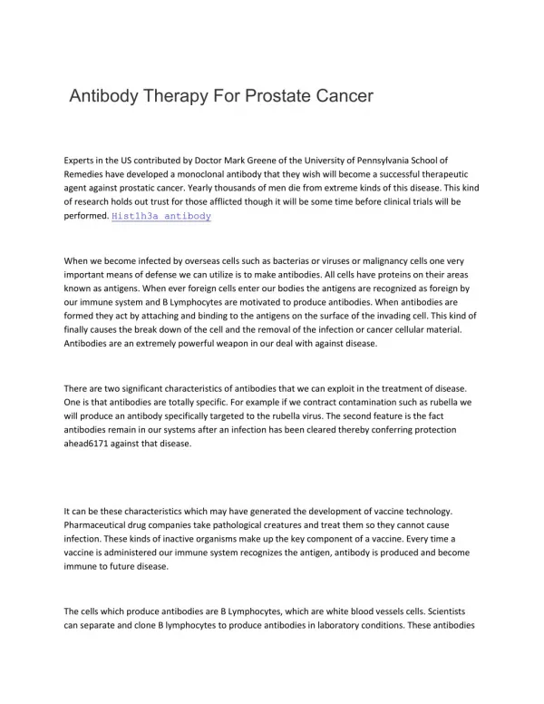 Antibody Therapy For Prostate Cancer