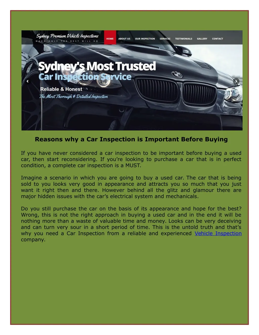 reasons why a car inspection is important before