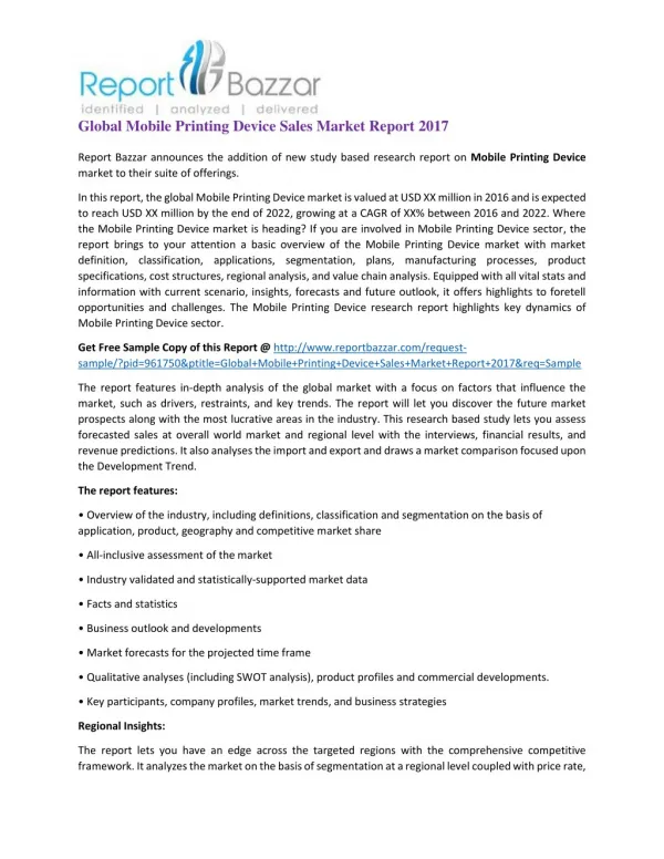 Global Mobile Printing Device Sales Market Report 2017