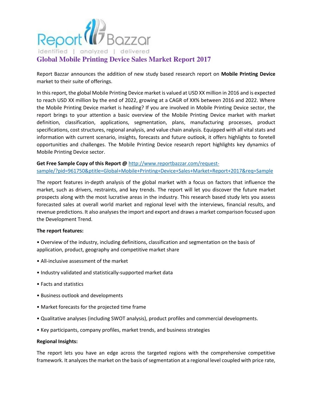 global mobile printing device sales market report