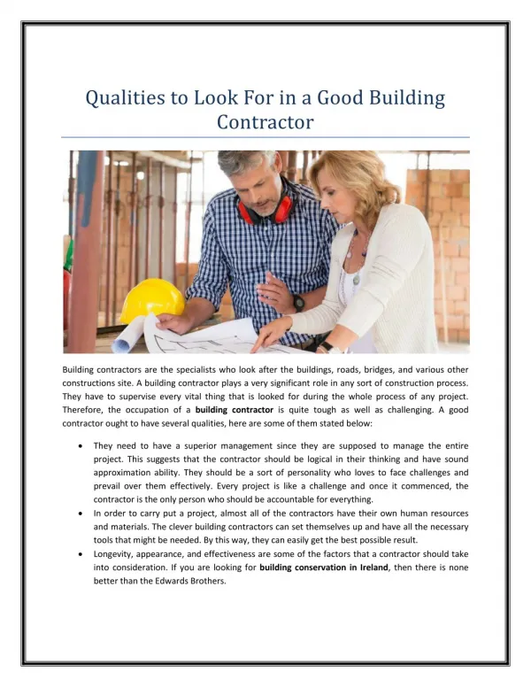 Qualities to Look For in a Good Building Contractor