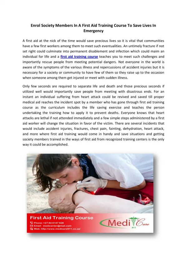 Enrol Society Members In A First Aid Training Course