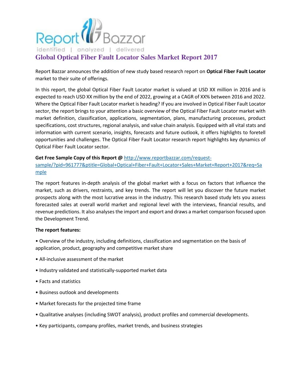 global optical fiber fault locator sales market