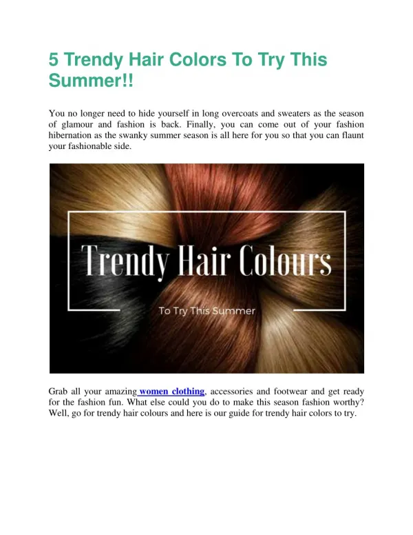 5 Trendy Hair Colours To Try This Summer!!