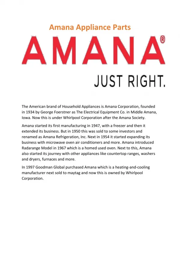 Amana Appliance Parts- PartsIPS