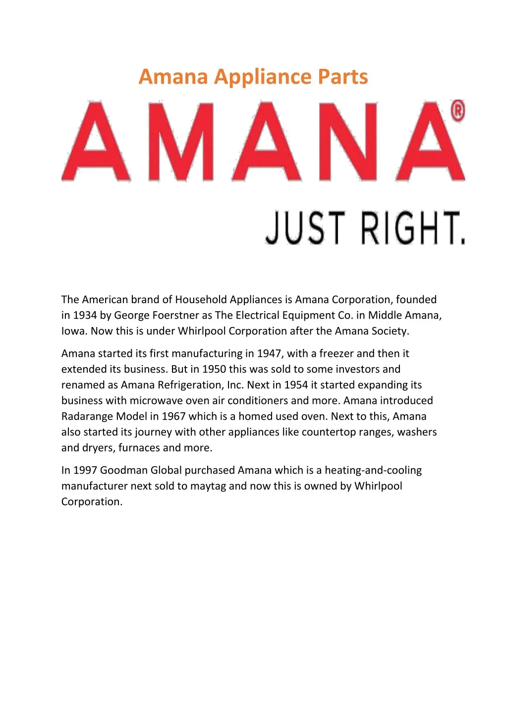 amana appliance parts