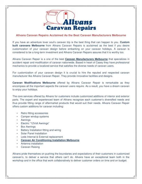 Caravan Manufacturers Melbourne