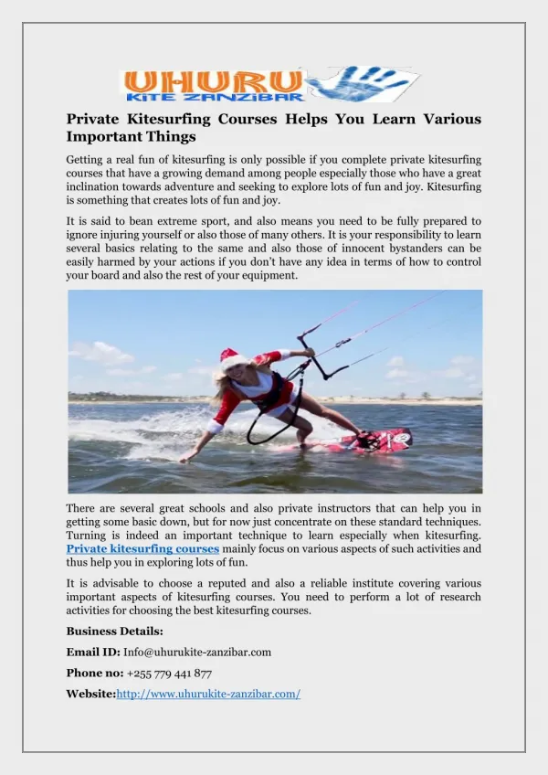Private Kitesurfing Courses Helps You Learn Various Important Things