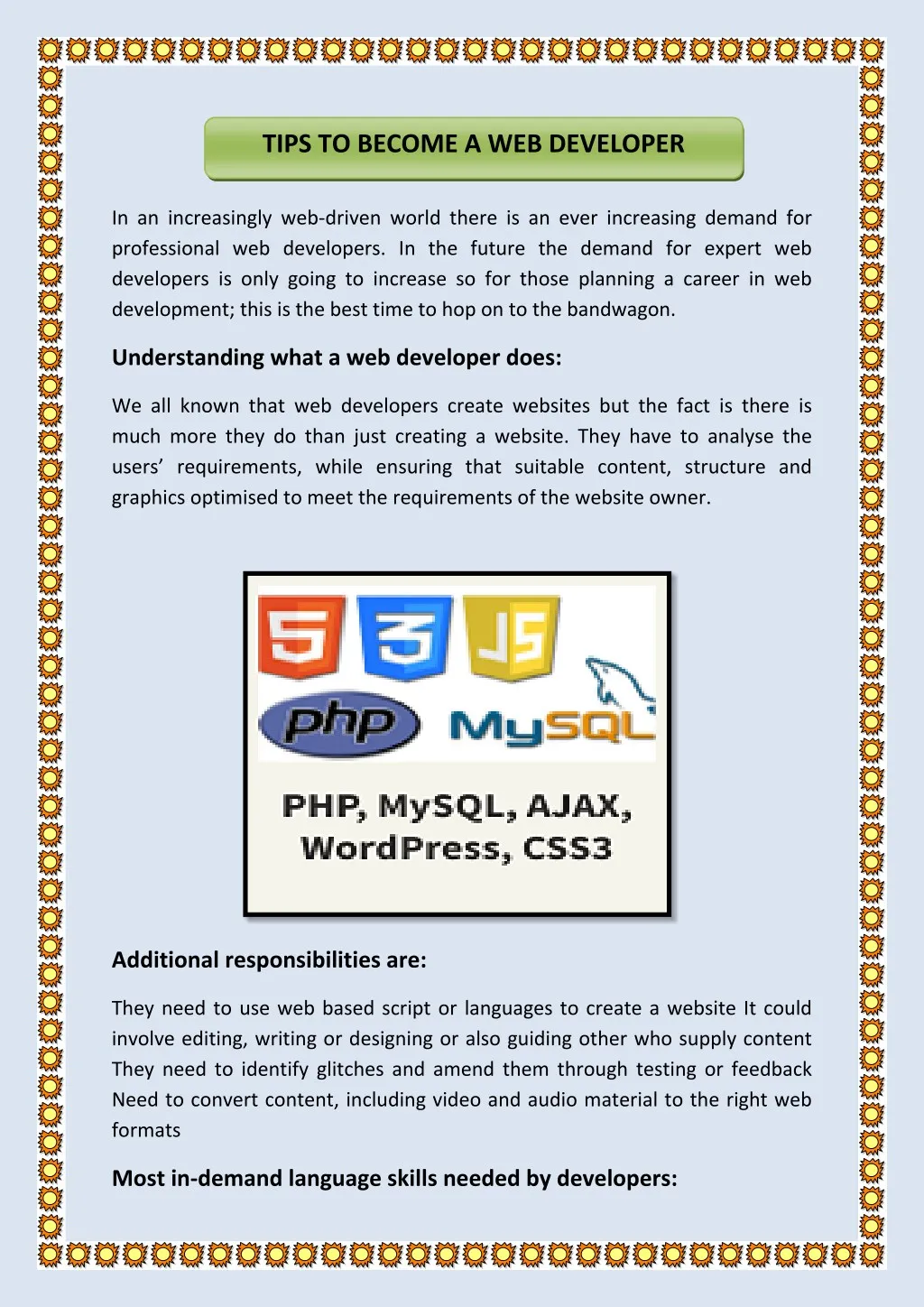 tips to become a web developer