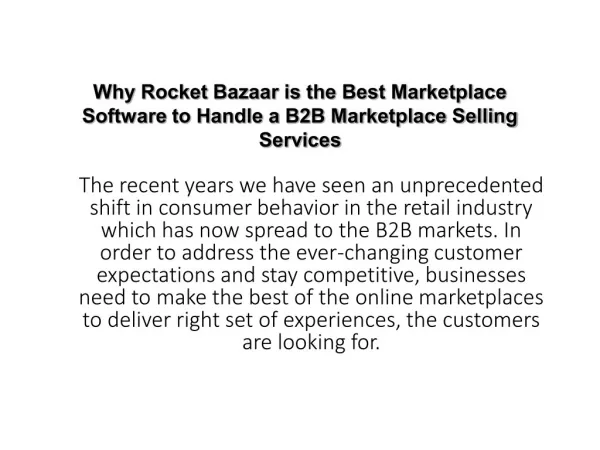 Why Rocket Bazaar is the Best Marketplace Software to Handle a B2B Marketplace Selling Services