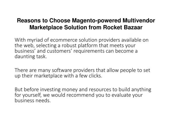Reasons to Choose Magento-powered Multivendor Marketplace Solution from Rocket Bazaar