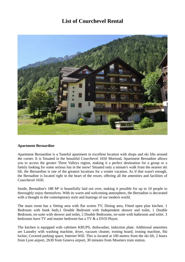 List of Courchevel Rental