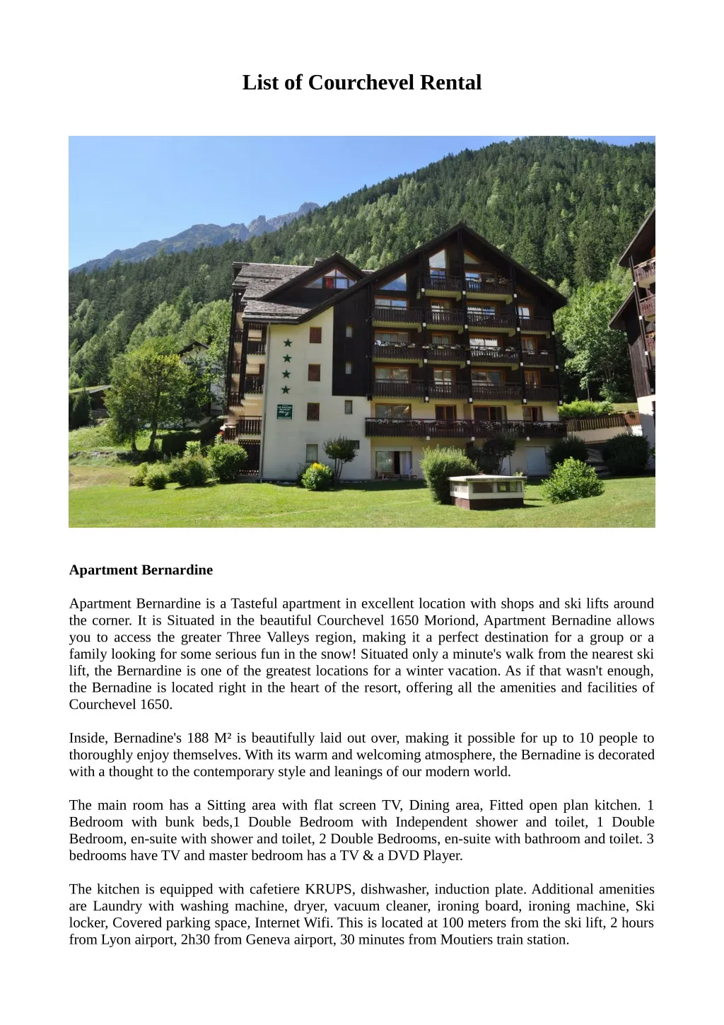 list of courchevel rental