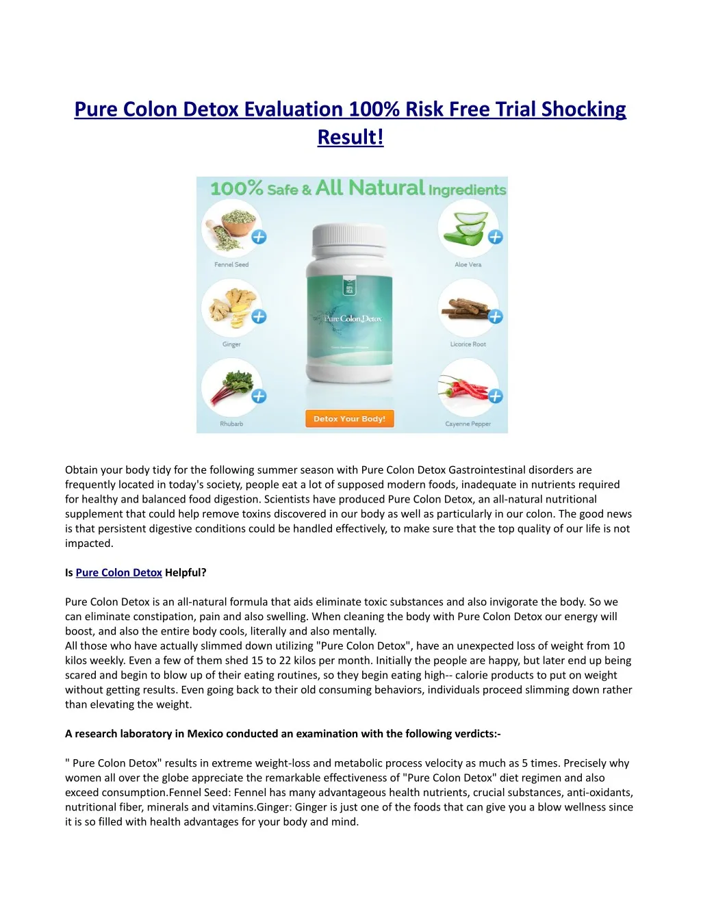 pure colon detox evaluation 100 risk free trial