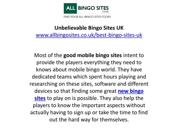 Unbelievable Bingo Sites UK