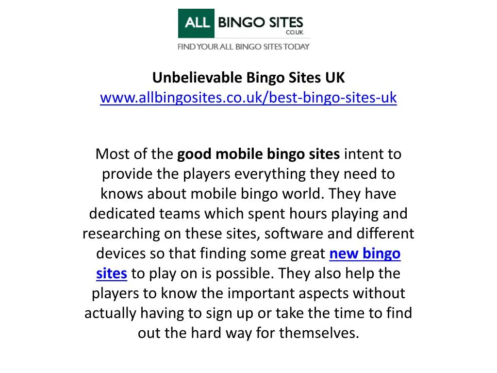 unbelievable bingo sites uk www allbingosites co uk best bingo sites uk