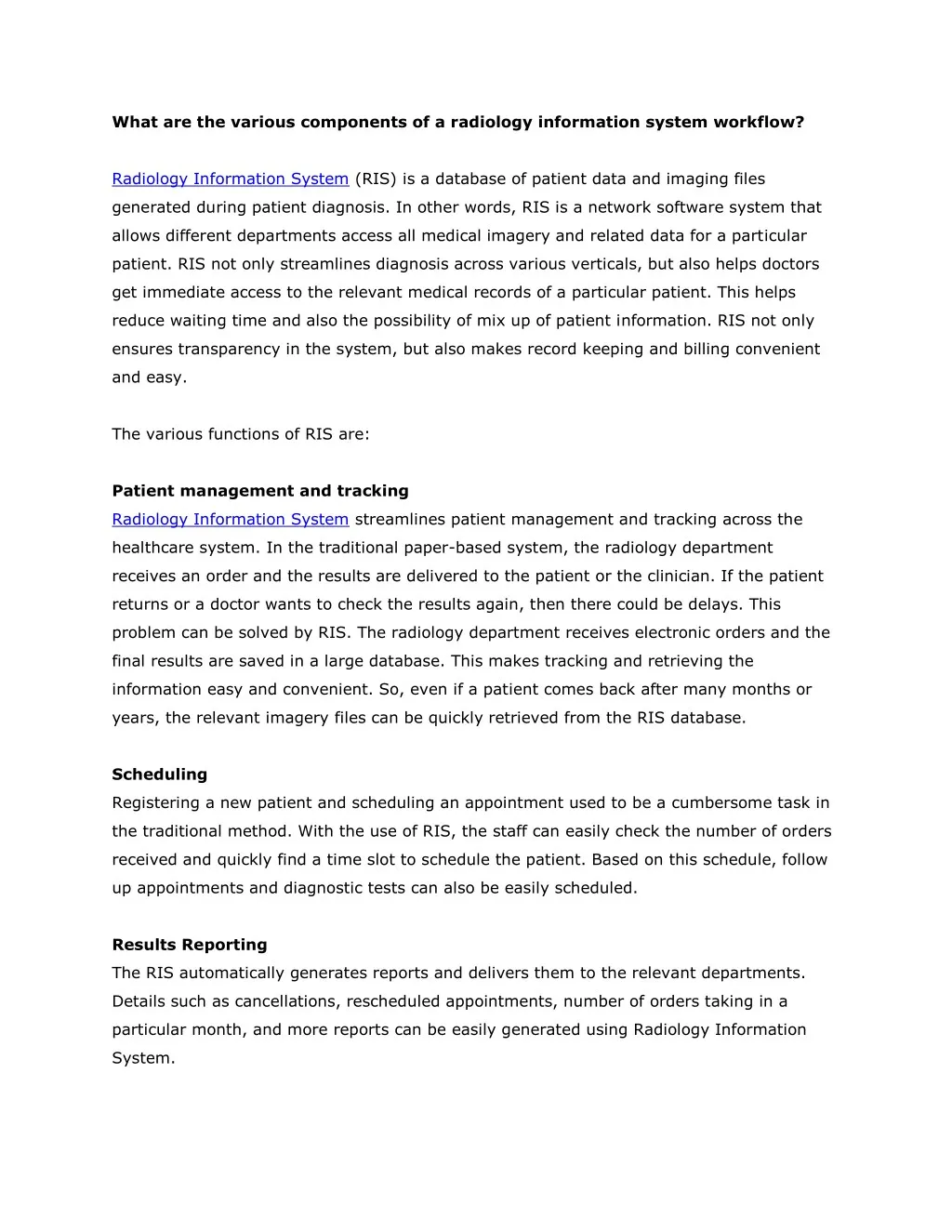 what are the various components of a radiology