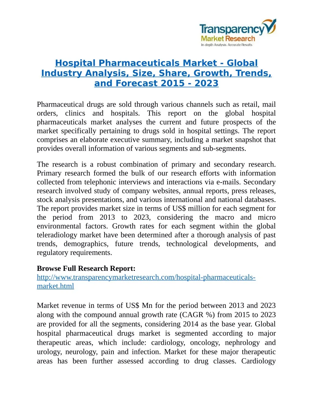 hospital pharmaceuticals market global industry