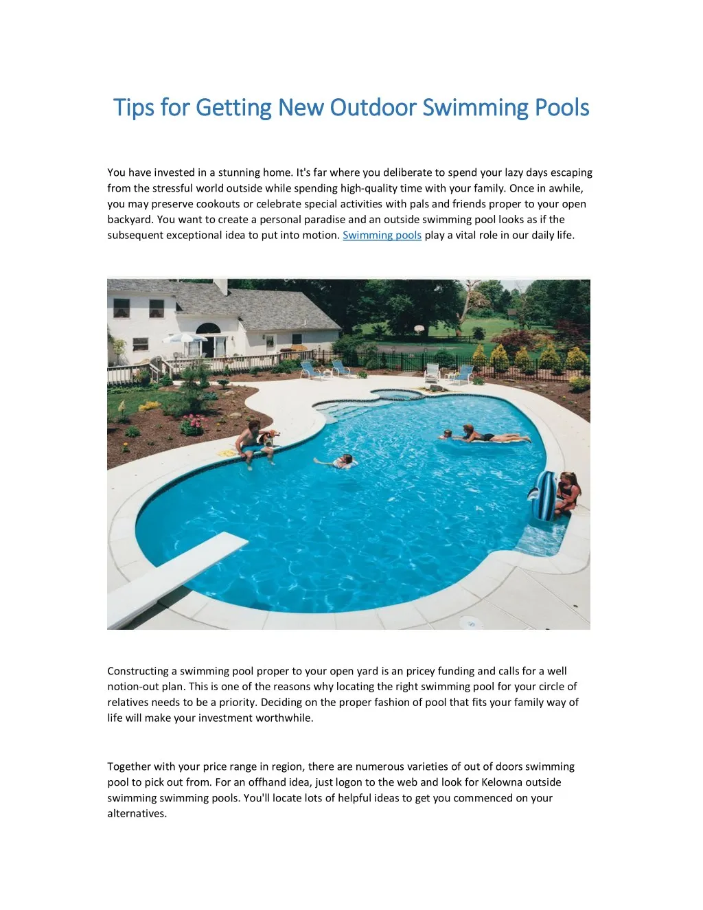 tips for getting new outdoor swimming pools tips