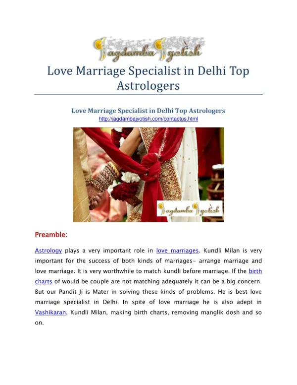 Love Marriage Specialist in Delhi top astrologers