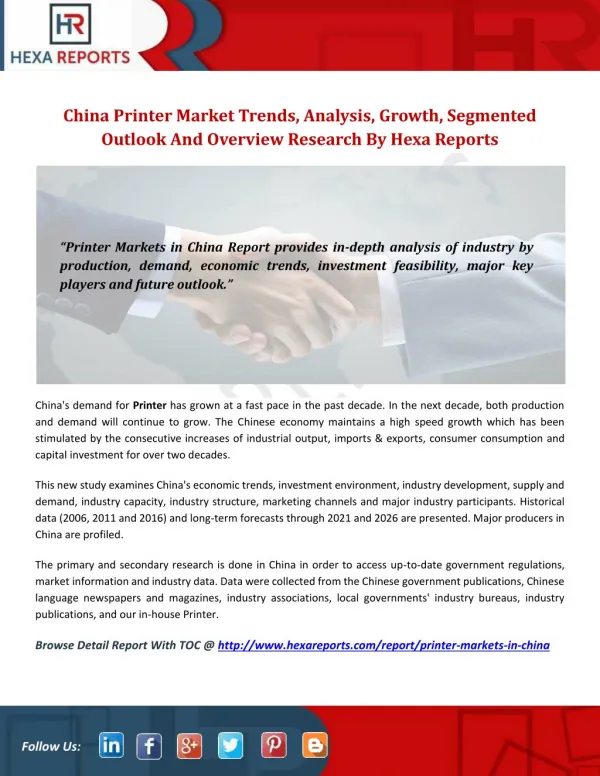 China Printer Market Trends, Analysis, Growth, Segmented Outlook And Overview Research By Hexa Reports