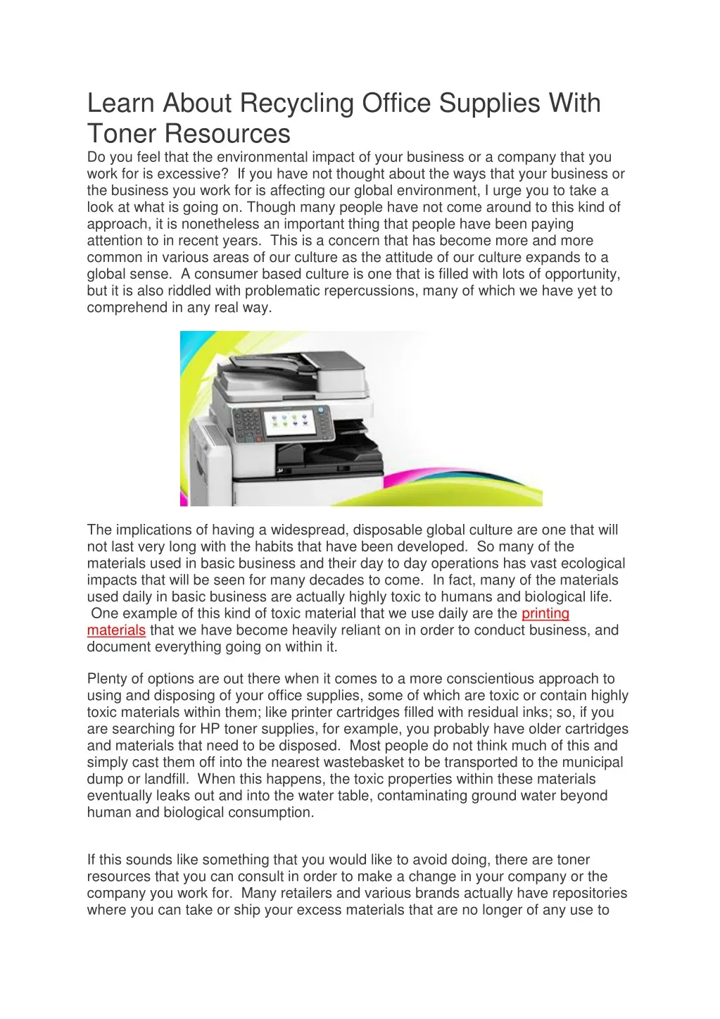 learn about recycling office supplies with toner