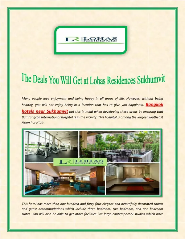 The Deals You Will Get at Lohas Residences Sukhumvit