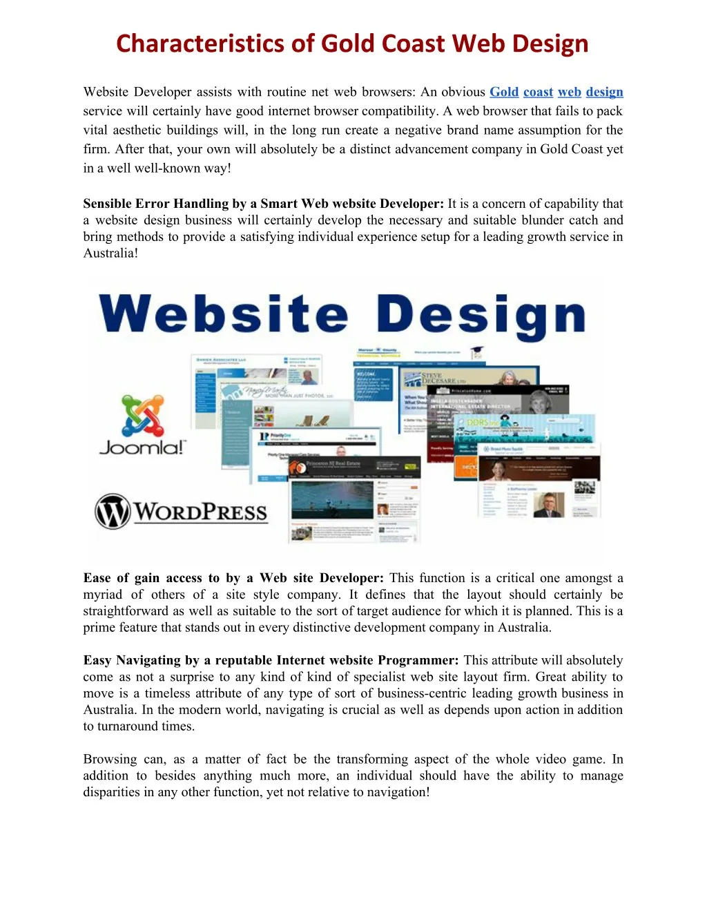 characteristics of gold coast web design