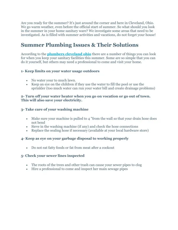 Summer Plumbing Tips